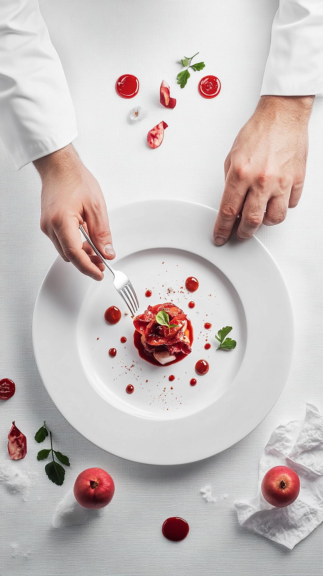 Chef bereitet elegantes Gericht in moderner Küche